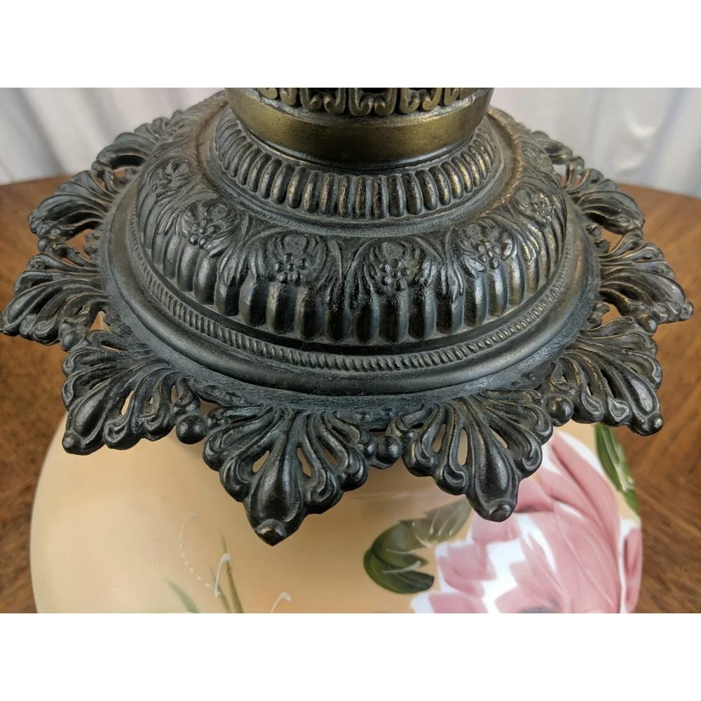 Antique Victorian Art Nouveau Gone With the Wind Hand Painted Peony Floral Lamp